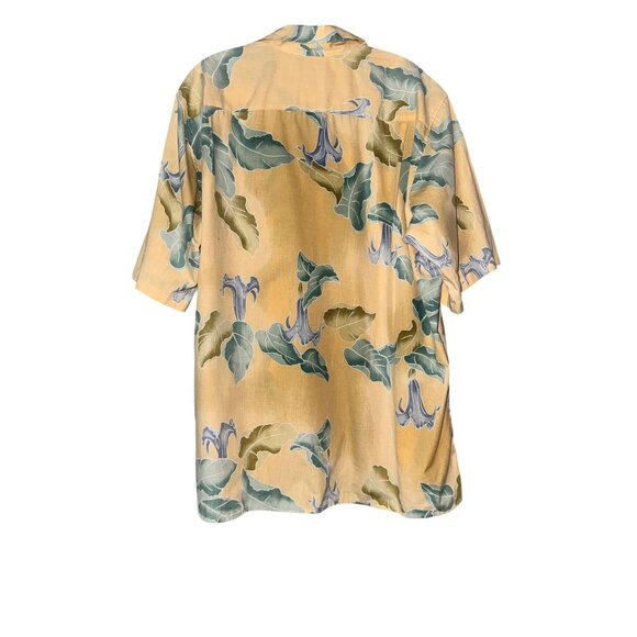 Reyn Spooner Hawaiian Shirt Large Yellow Floral 100% Cotton Short Sleeve Button- - Picture 4 of 4